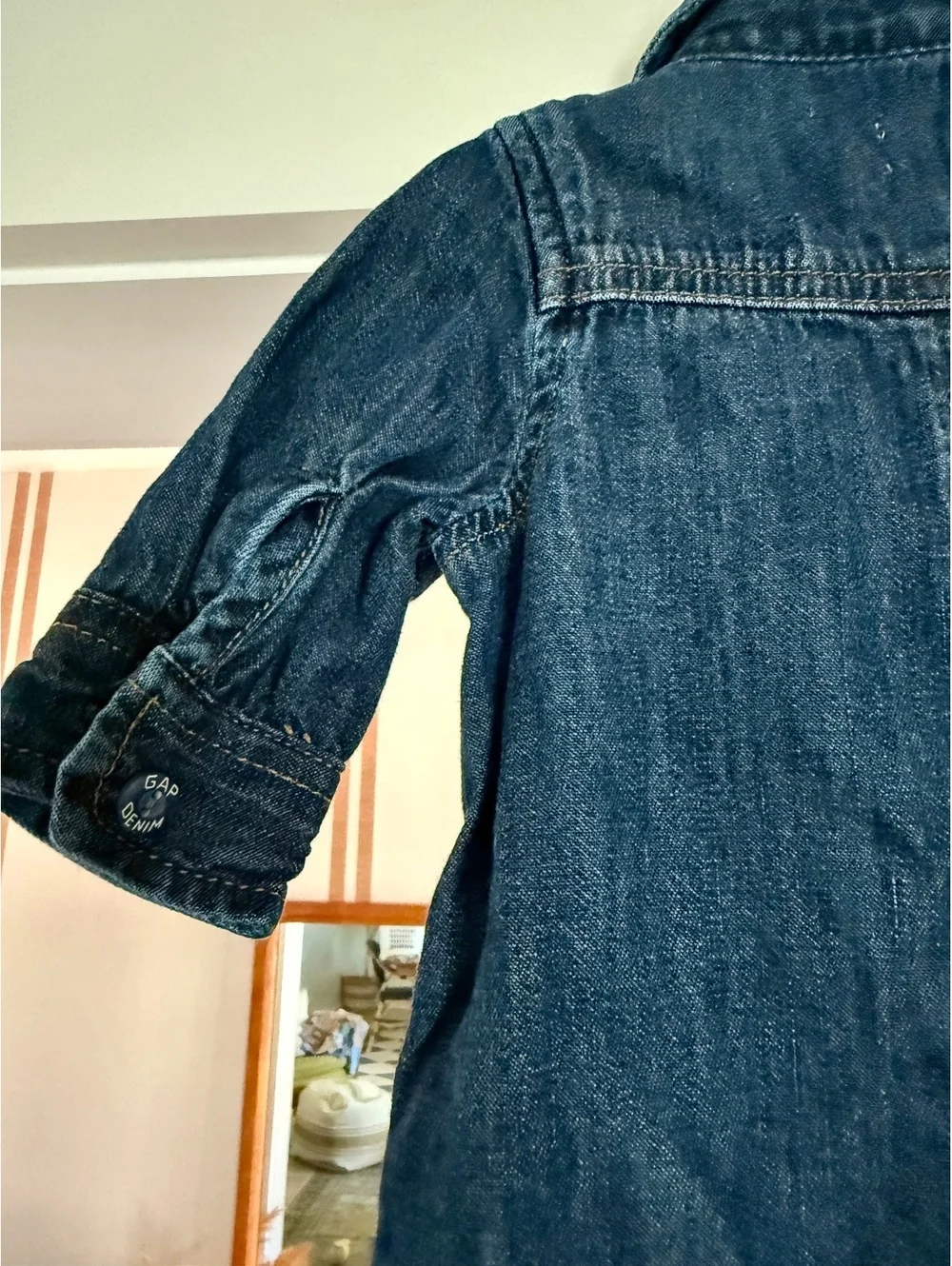 Baby Gap Denim Romper Boy or Girl Sz 0-3 Months EUC